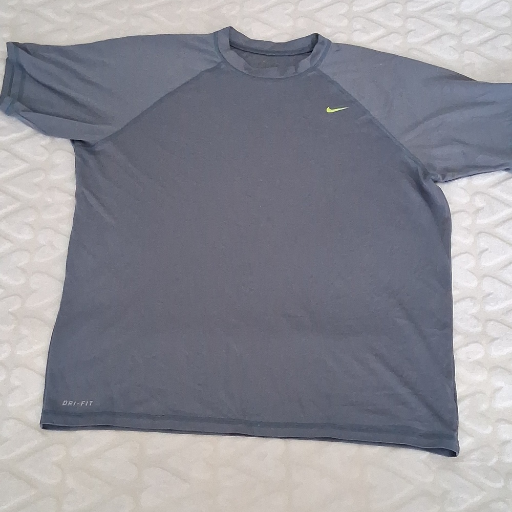 Nike Gray Performance Tee with Neon Green Swoosh